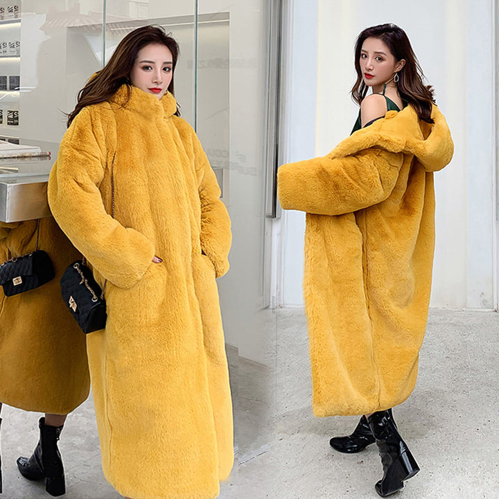 Long hooded loose plush coat