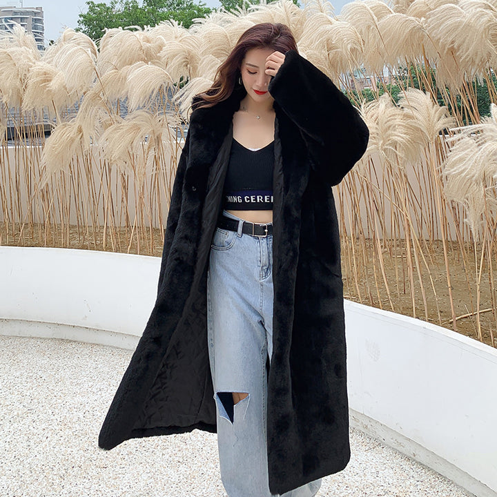 Long hooded loose plush coat