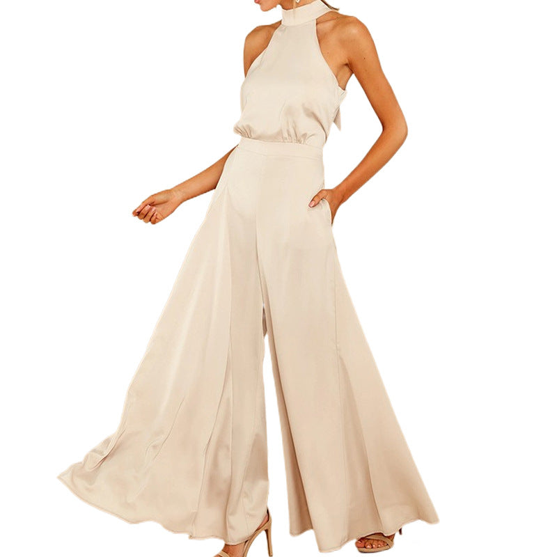 2025 Off-shoulder high waist jumpsuit wide-leg trousers