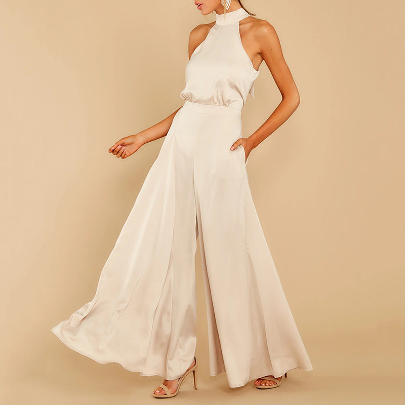 2025 Off-shoulder high waist jumpsuit wide-leg trousers