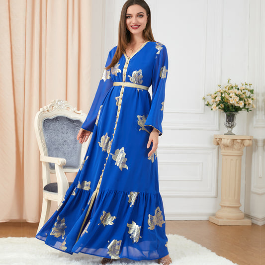 Fashion Long-sleeved Foil Stamping Dress
