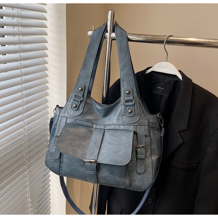 Soft leather retro tote bag