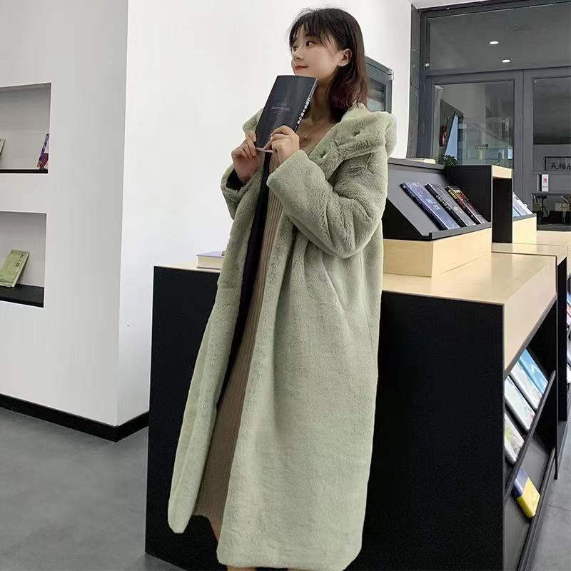 Long hooded loose plush coat