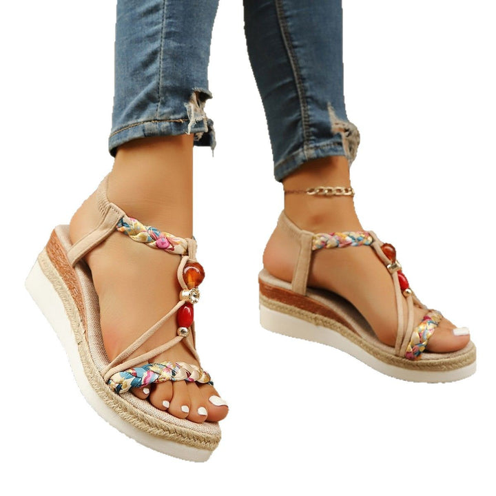 High heels thick-soled ladies hemp rope braided sandals
