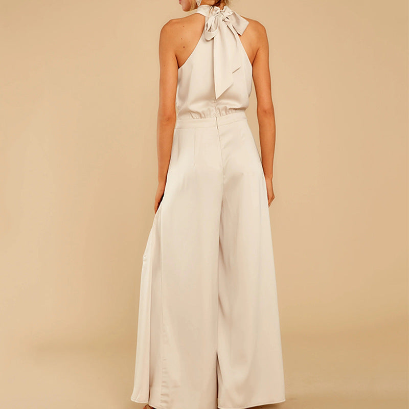 2025 Off-shoulder high waist jumpsuit wide-leg trousers
