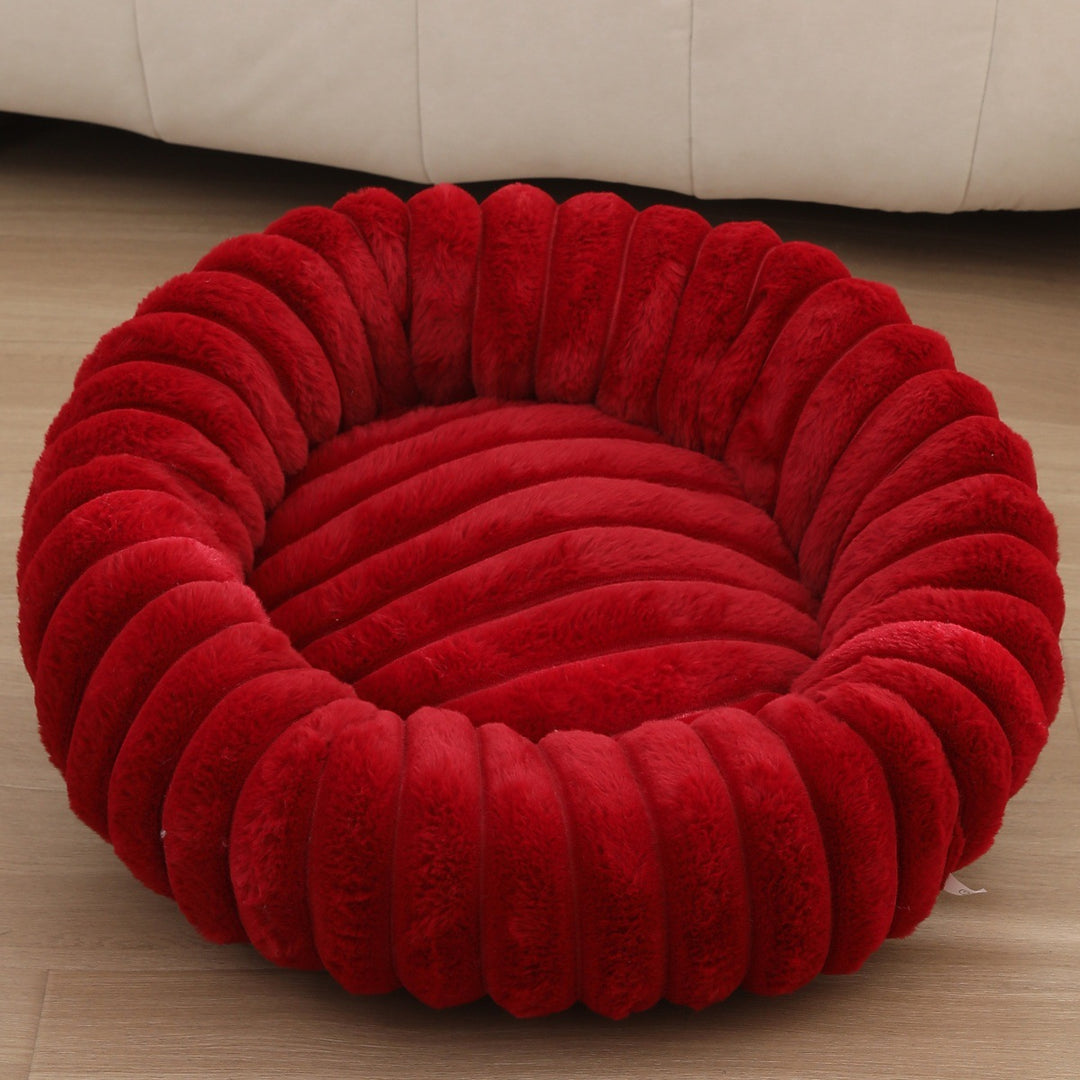 High Weight Straight Striped Plush Pet Long Hair Round Bed
