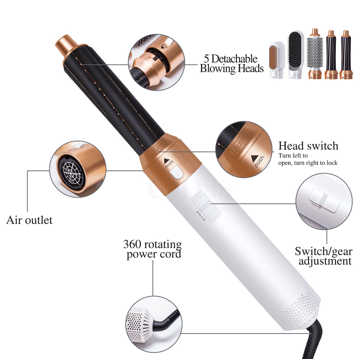 Five-in-one comb electric hair dryer