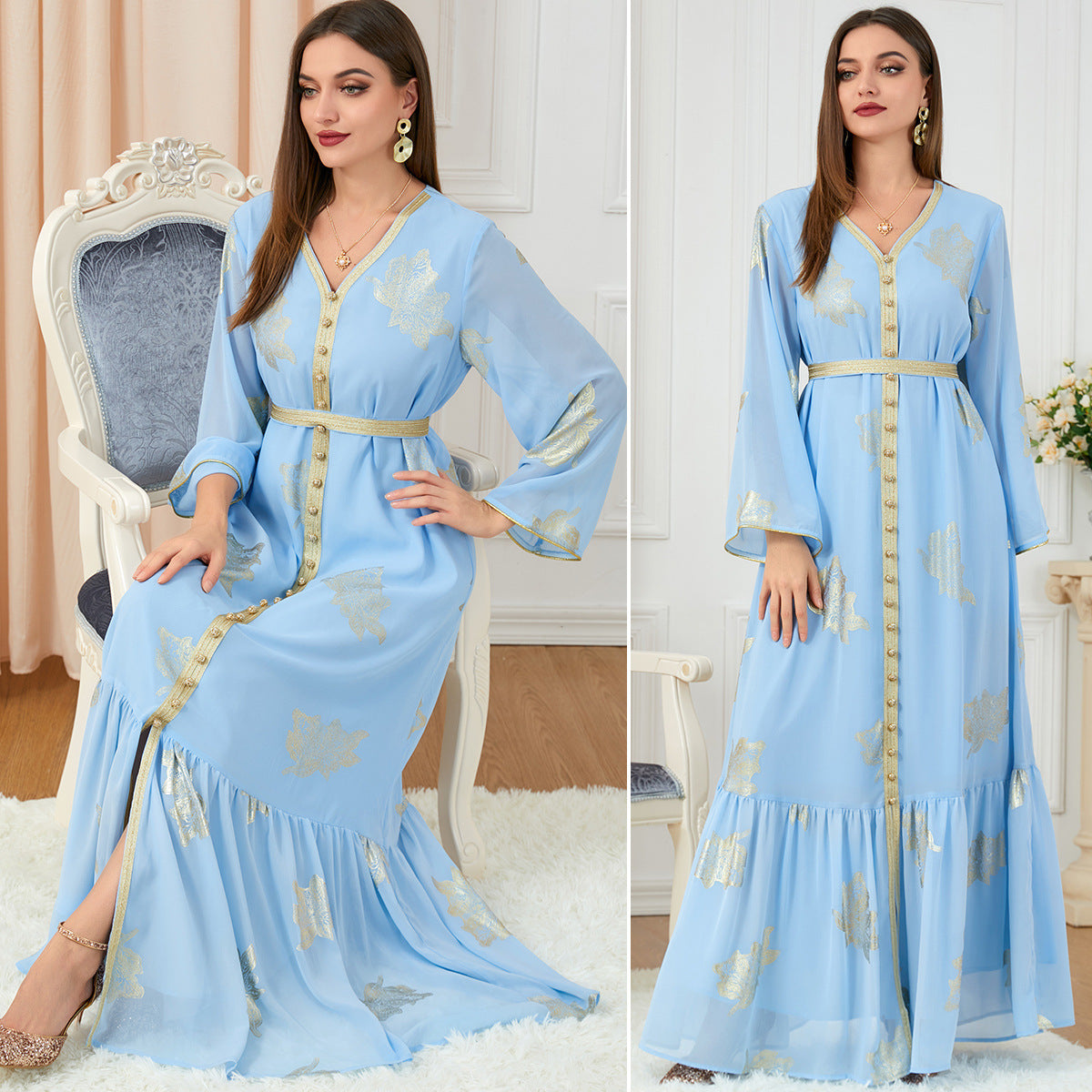 Fashion Long-sleeved Foil Stamping Dress