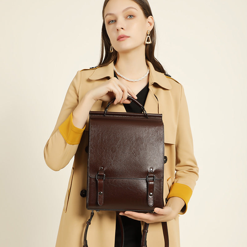 2025 leather backpack for women (British college style)