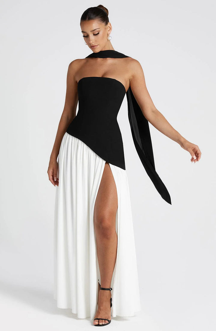 2025 tube top solid color slit dress