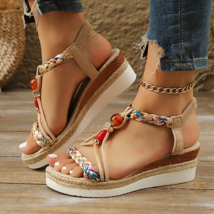 High heels thick-soled ladies hemp rope braided sandals