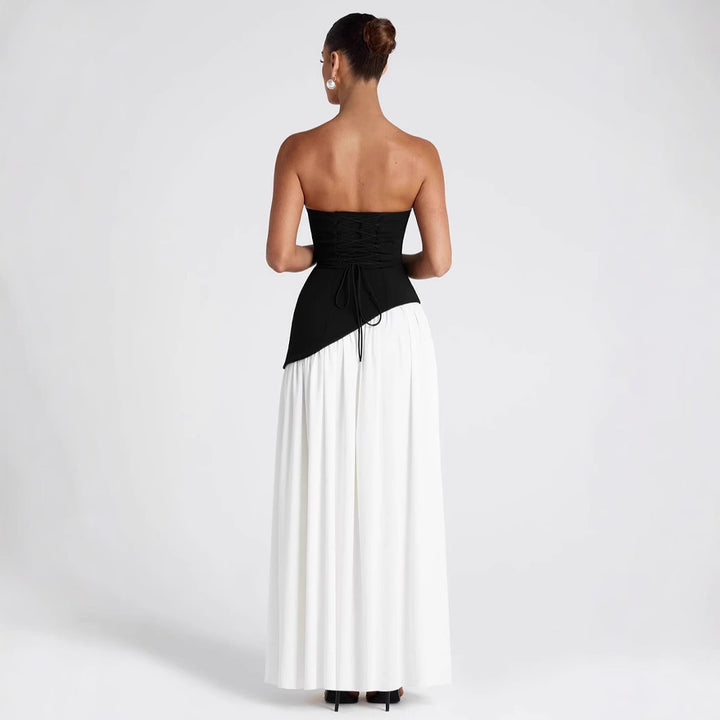 2025 tube top solid color slit dress