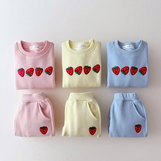 2025 Baby strawberry embroidered two-piece suits