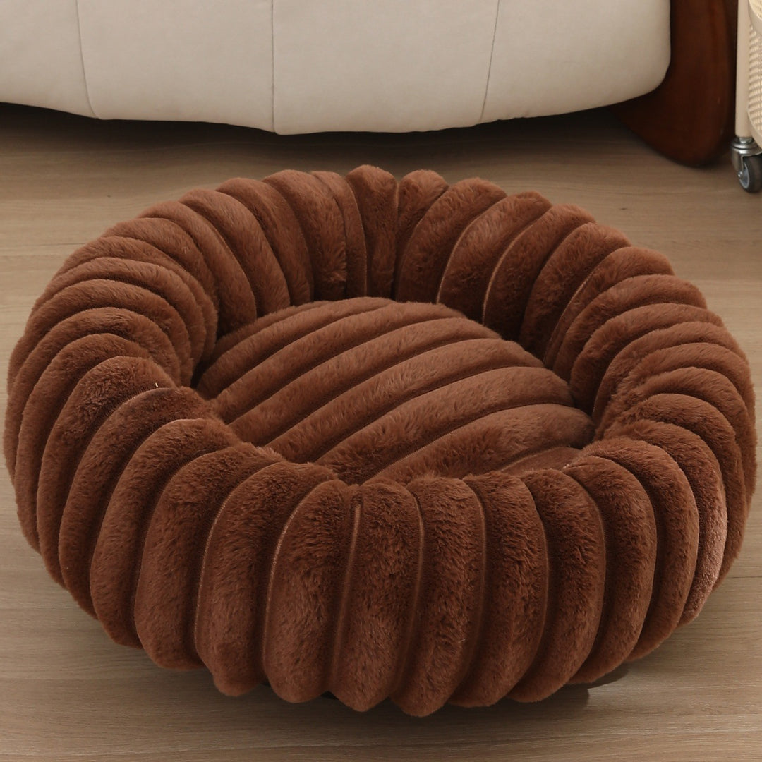 High Weight Straight Striped Plush Pet Long Hair Round Bed