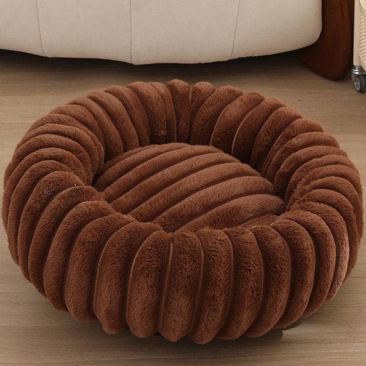 High Weight Straight Striped Plush Pet Long Hair Round Bed