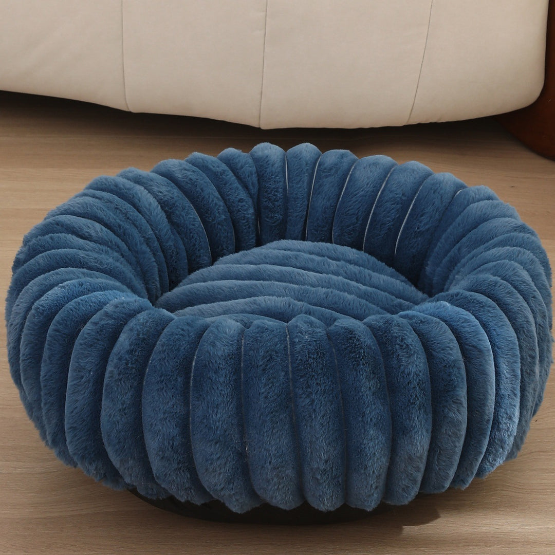 High Weight Straight Striped Plush Pet Long Hair Round Bed