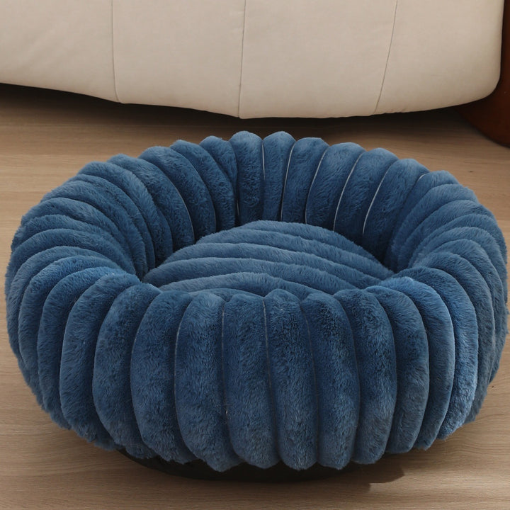 High Weight Straight Striped Plush Pet Long Hair Round Bed