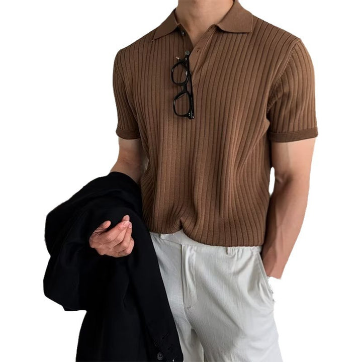 Men's lapel button slim knit sweater