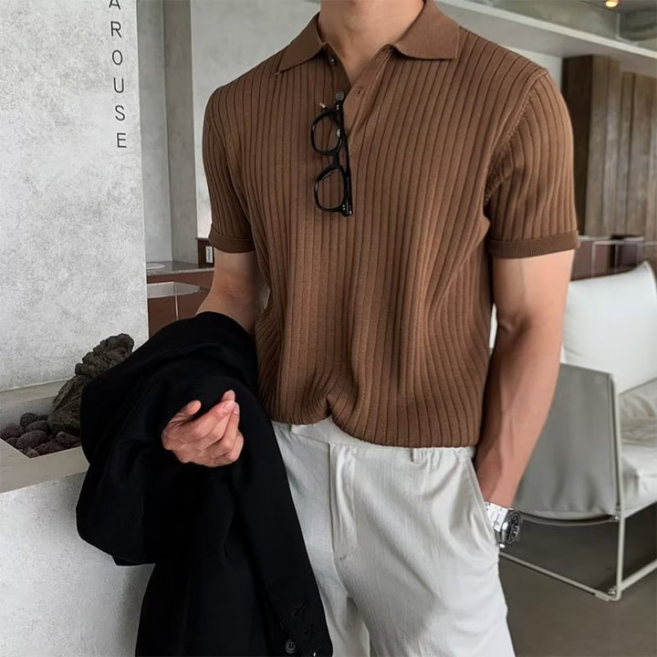 Men's lapel button slim knit sweater