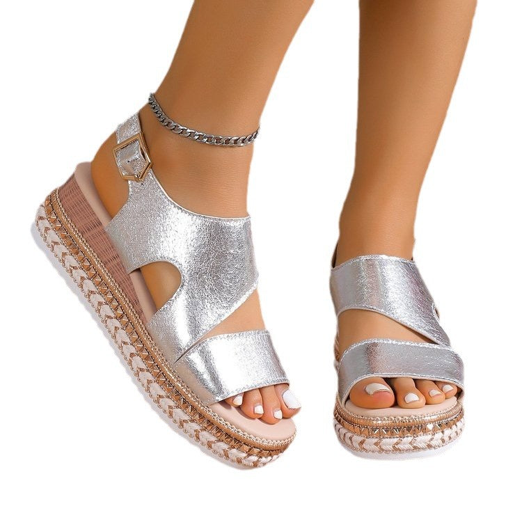 Hollow fish mouth wedge flat bottom sandals