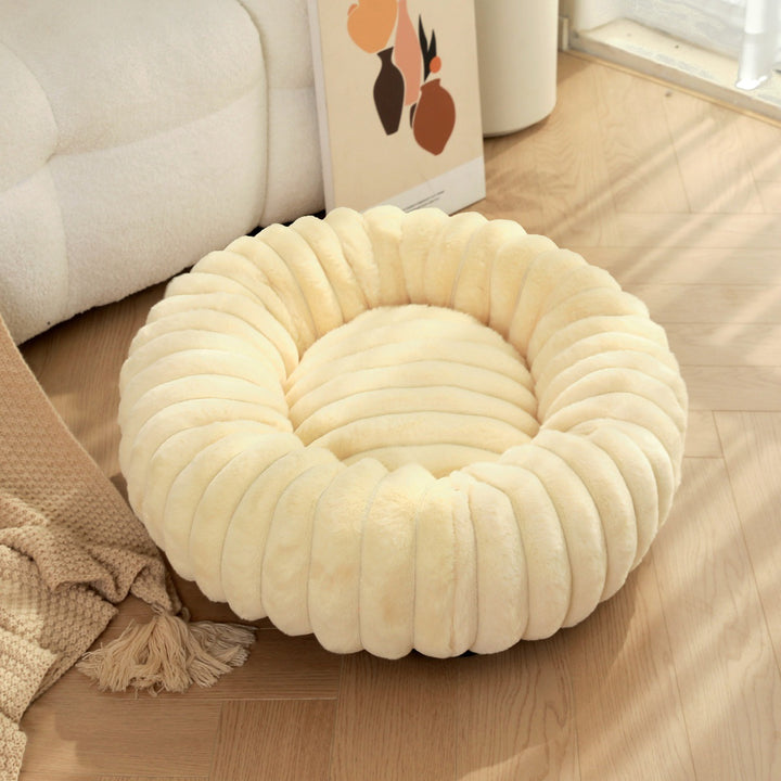 High Weight Straight Striped Plush Pet Long Hair Round Bed
