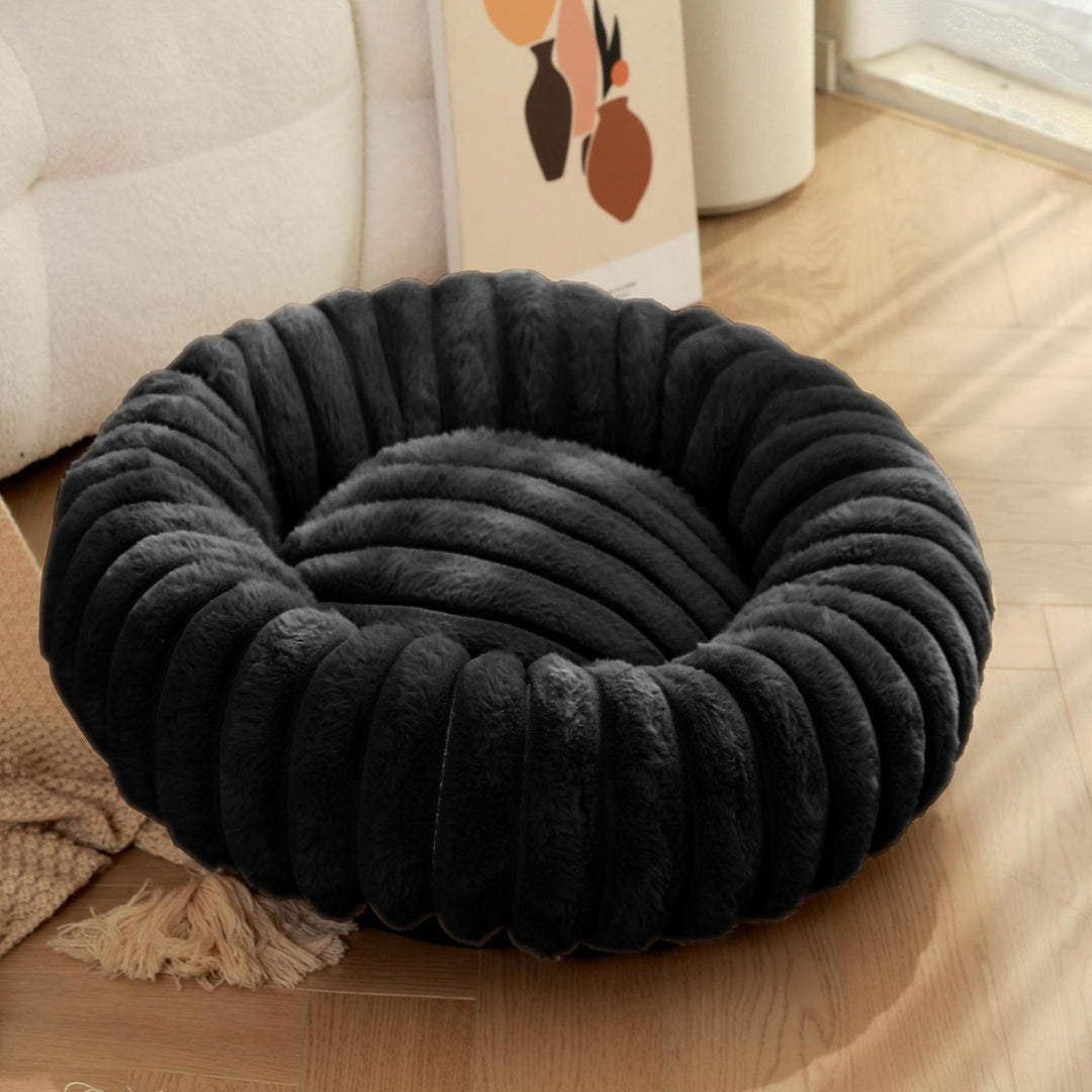 High Weight Straight Striped Plush Pet Long Hair Round Bed