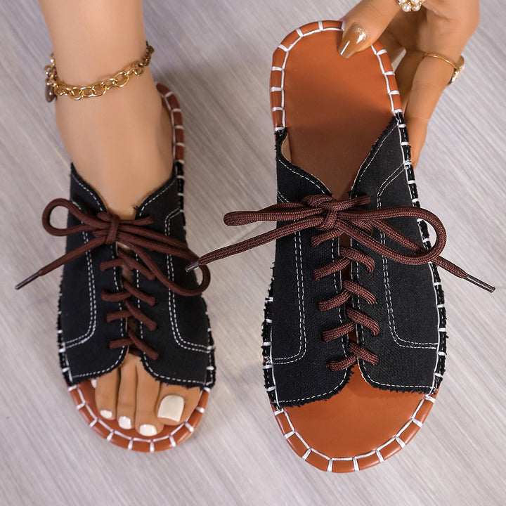 2025 summer new lace-up fish mouth slippers