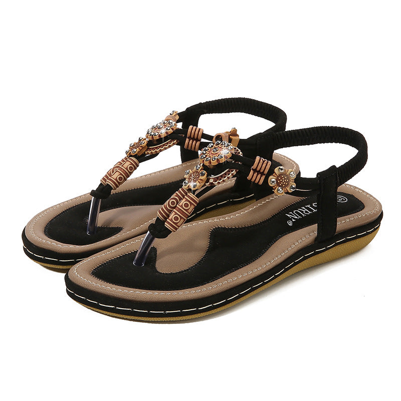 Bohemian wooden beads flat casual shoes