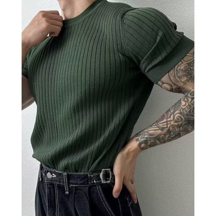 Men's lapel button slim knit sweater