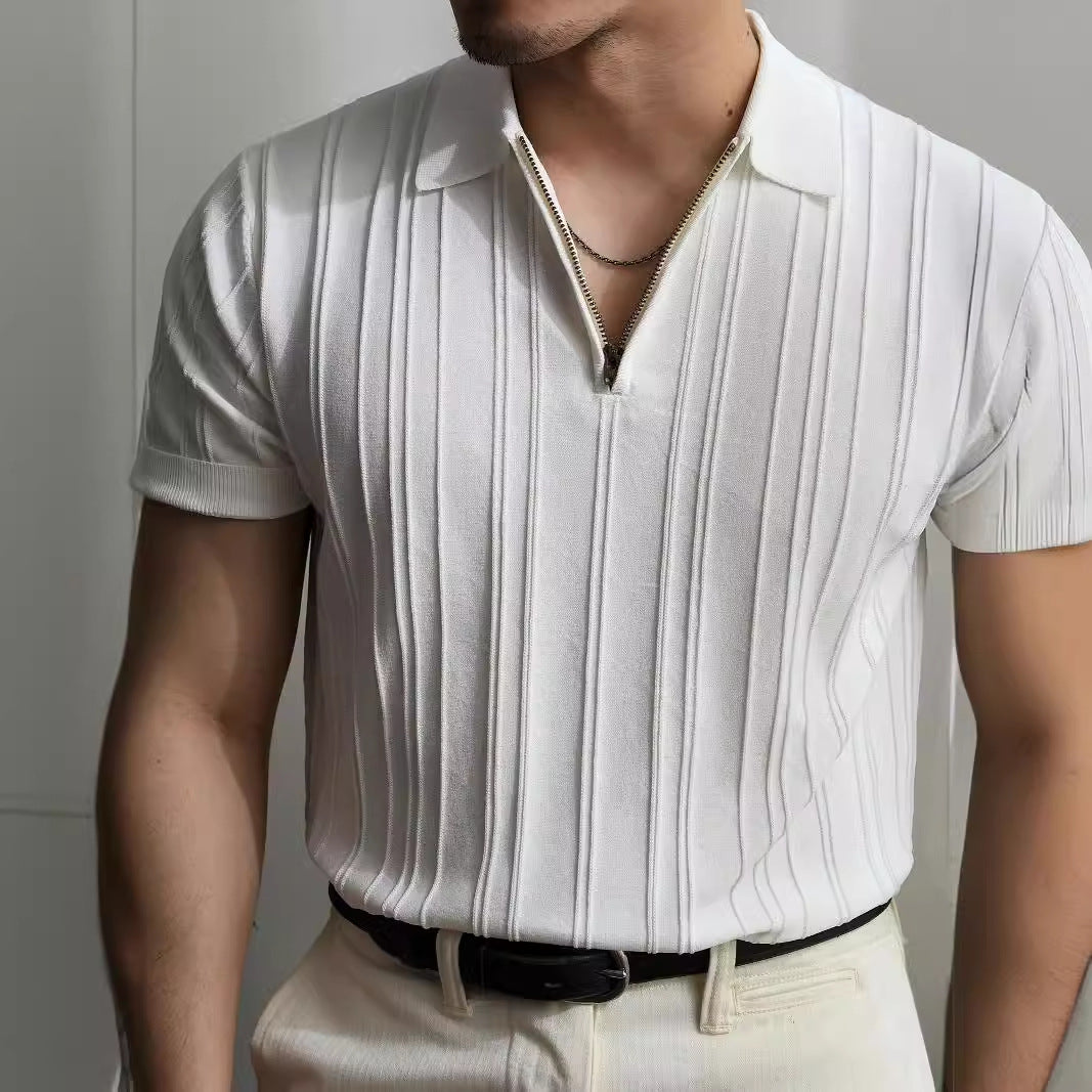 Zipper knitted short-sleeved Polo T-shirt men