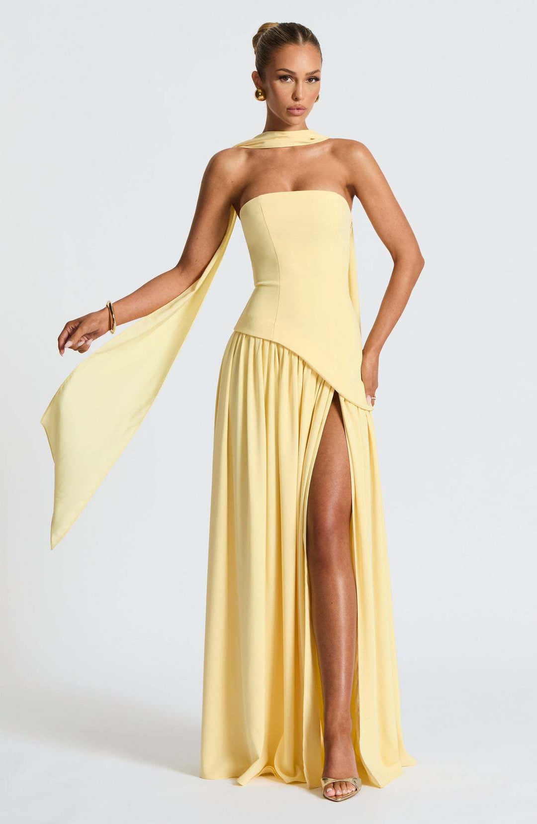 2025 tube top solid color slit dress