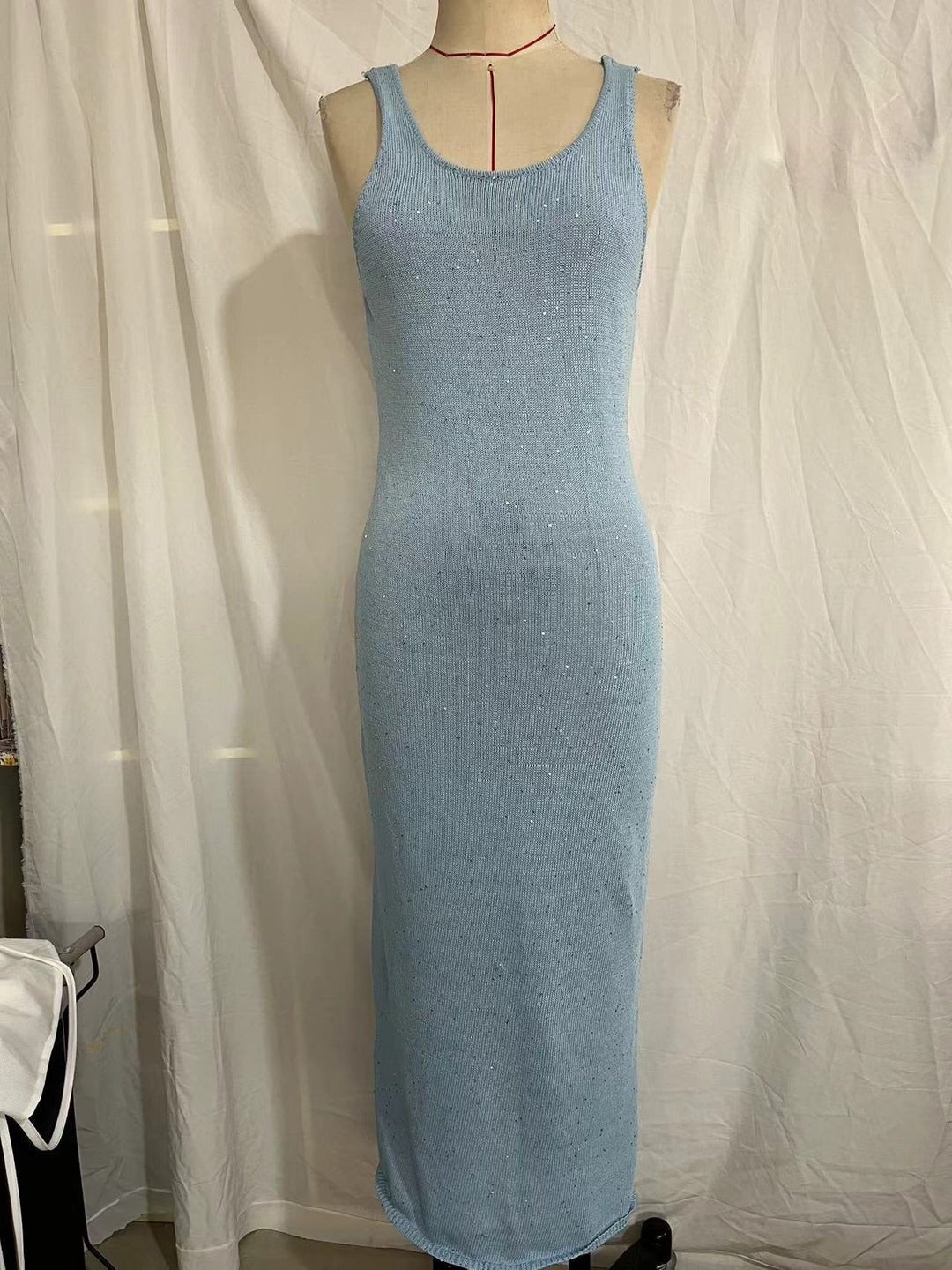 U-neck Slim Fit Sequin Hip Sleeveless Vest Dress