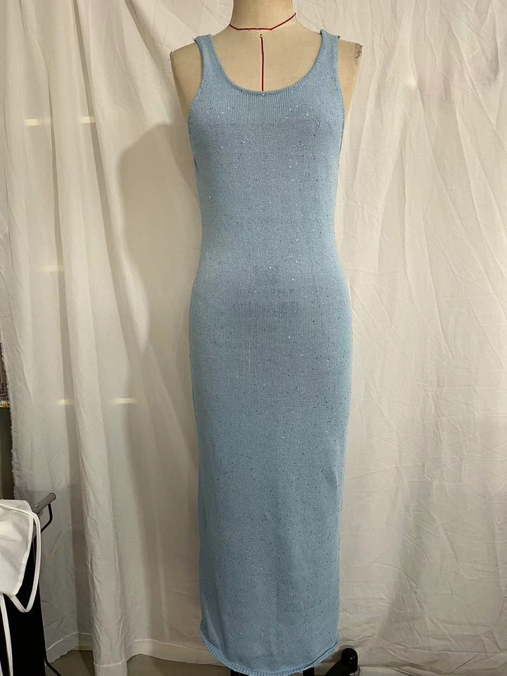 U-neck Slim Fit Sequin Hip Sleeveless Vest Dress