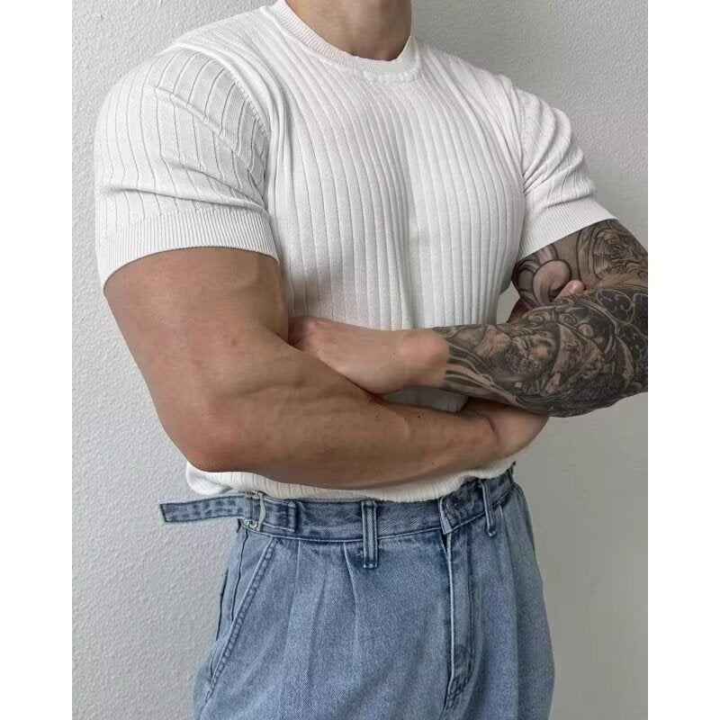 Men's lapel button slim knit sweater