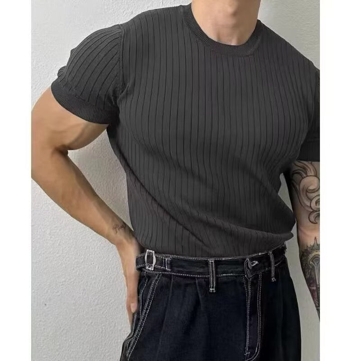 Men's lapel button slim knit sweater