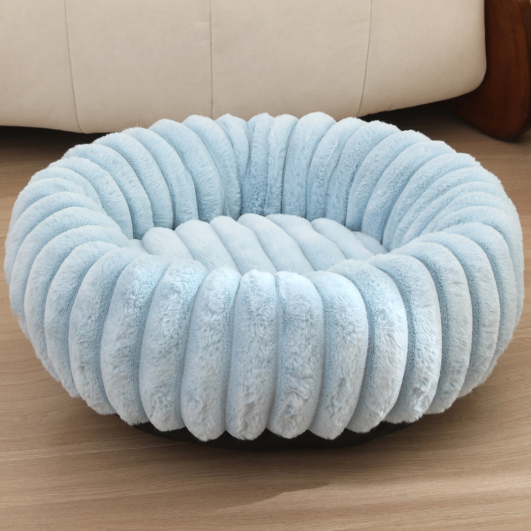 High Weight Straight Striped Plush Pet Long Hair Round Bed
