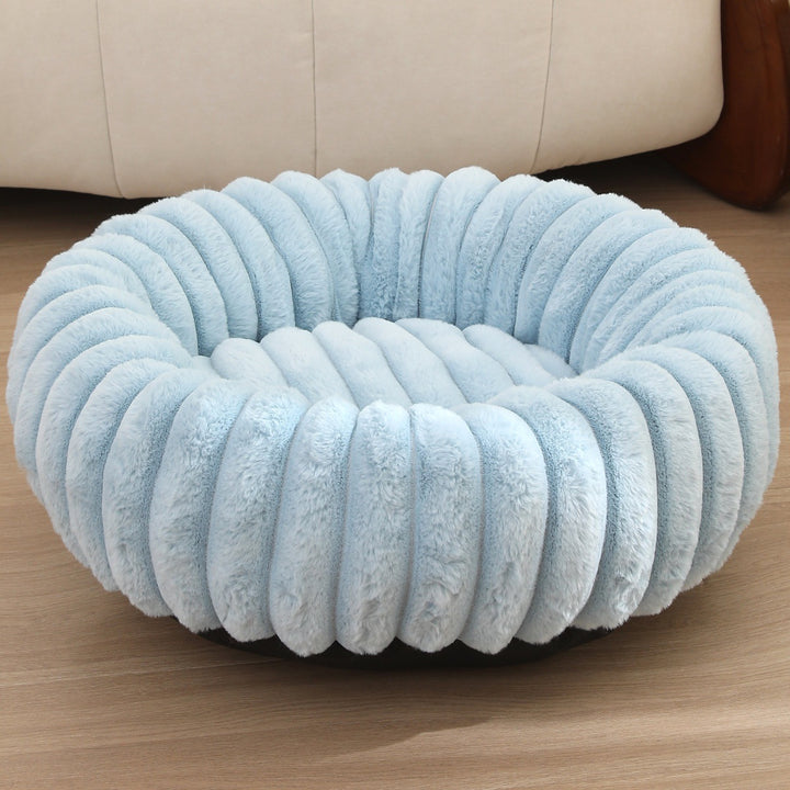 High Weight Straight Striped Plush Pet Long Hair Round Bed