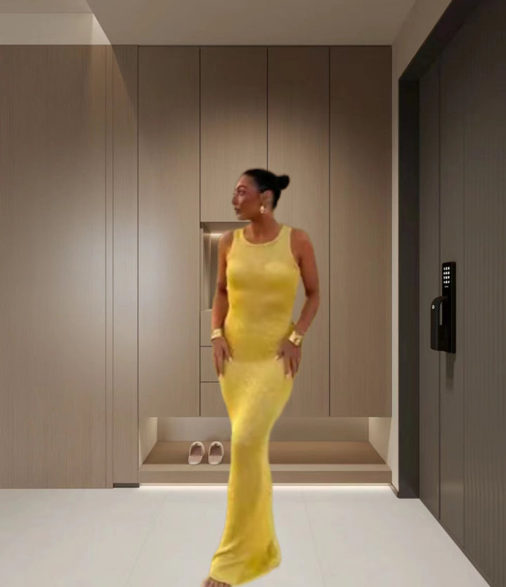 U-neck Slim Fit Sequin Hip Sleeveless Vest Dress