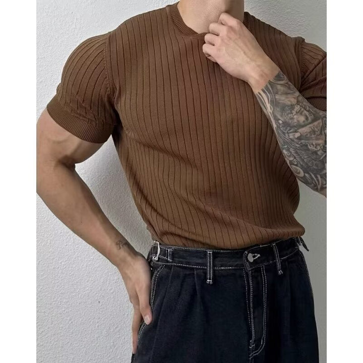 Men's lapel button slim knit sweater