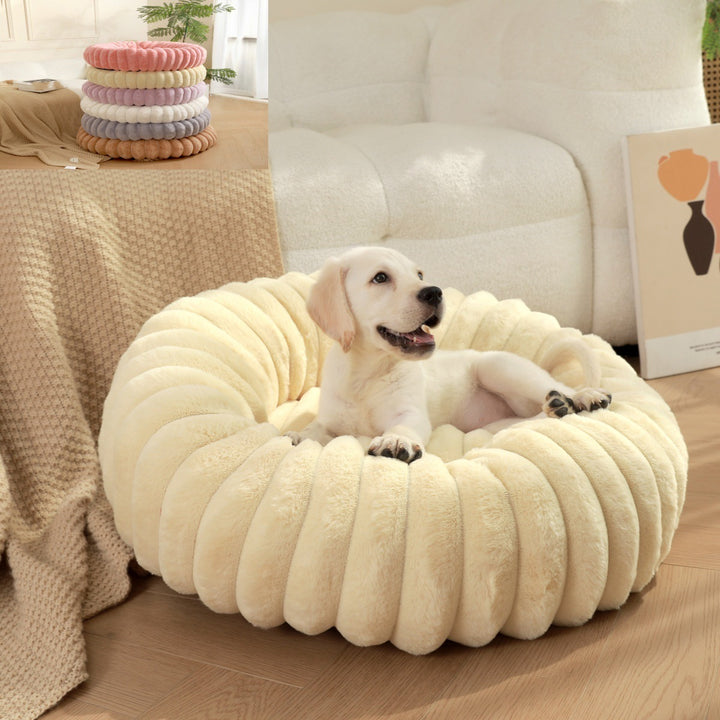 High Weight Straight Striped Plush Pet Long Hair Round Bed