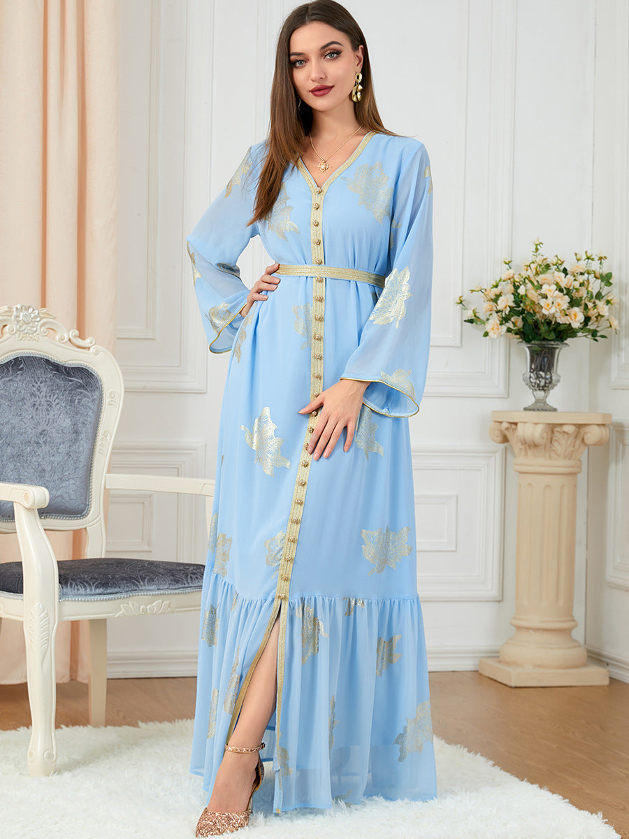 Fashion Long-sleeved Foil Stamping Dress