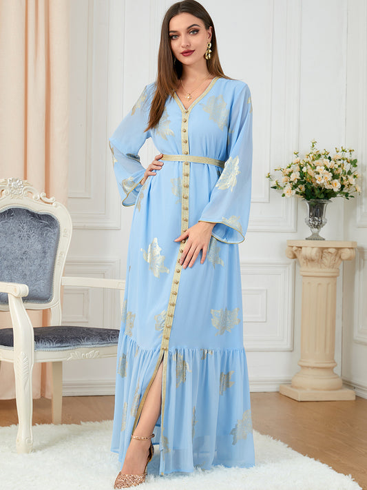 Fashion Long-sleeved Foil Stamping Dress