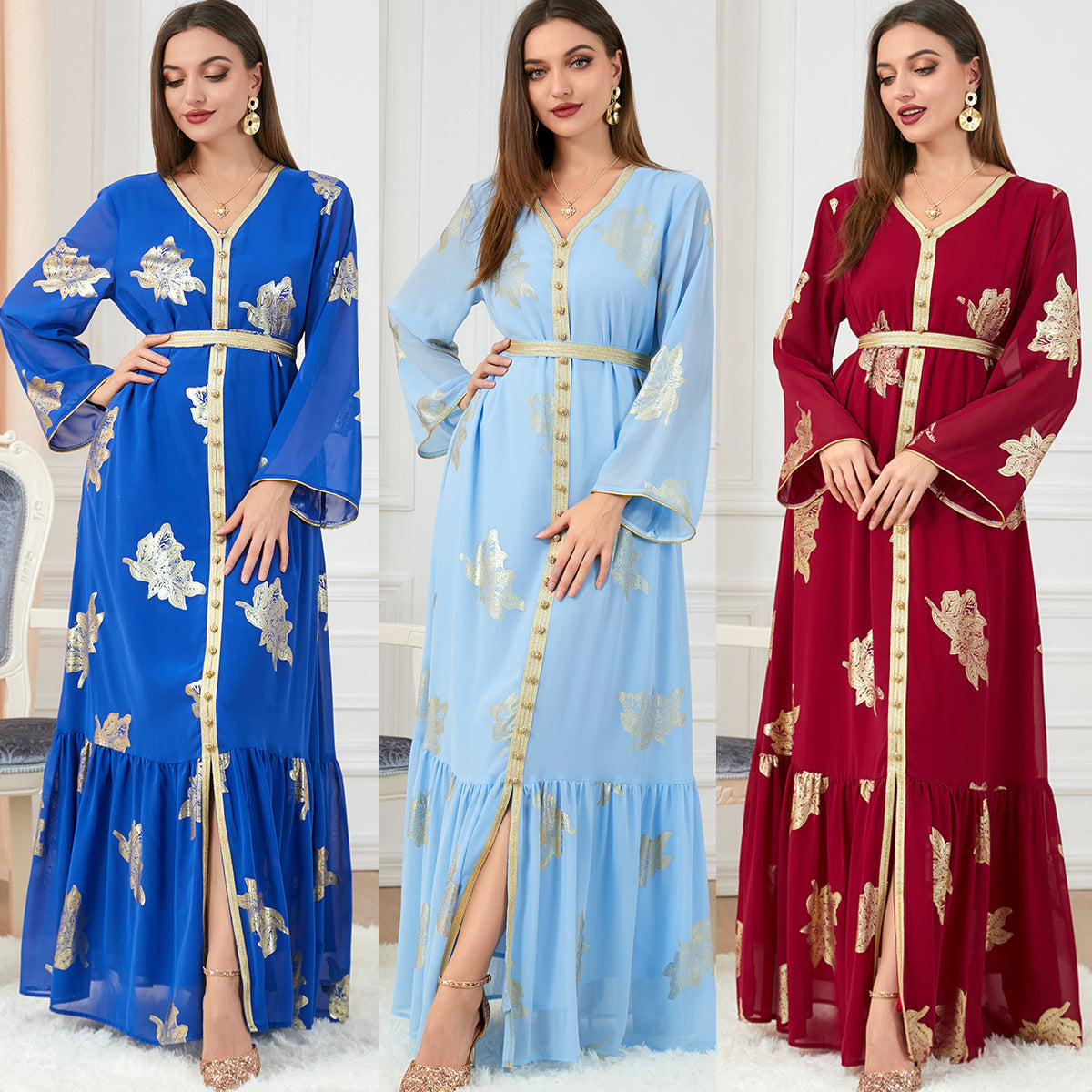 Fashion Long-sleeved Foil Stamping Dress