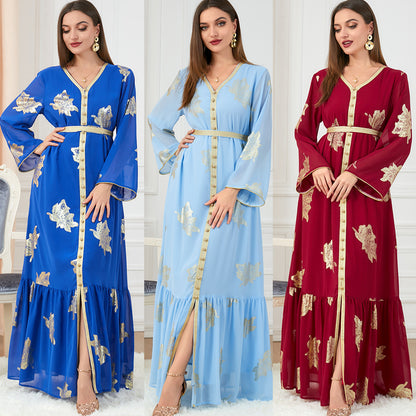 Fashion Long-sleeved Foil Stamping Dress