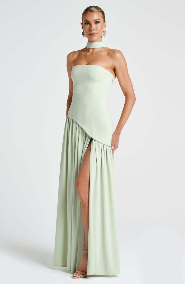 2025 tube top solid color slit dress