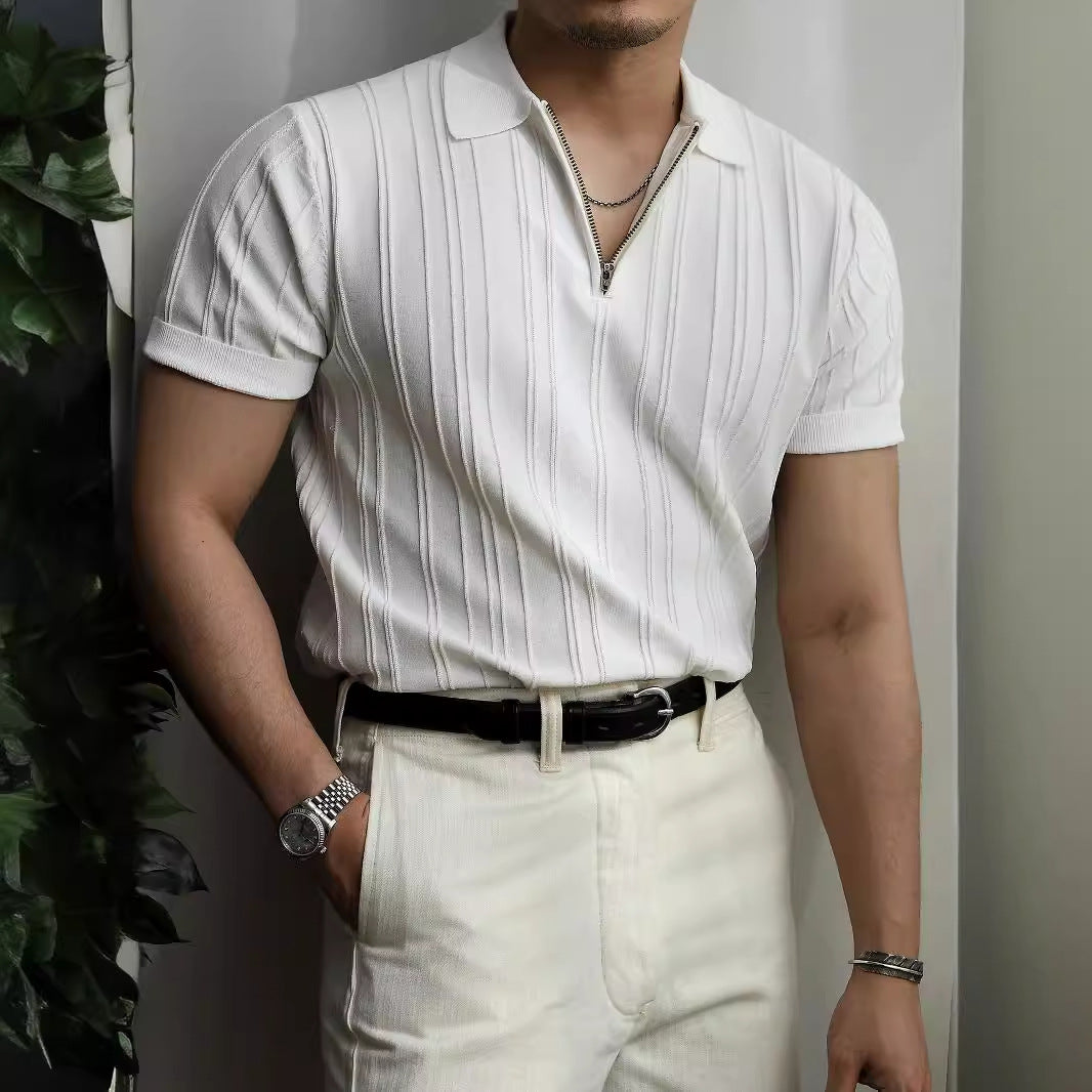 Zipper knitted short-sleeved Polo T-shirt men