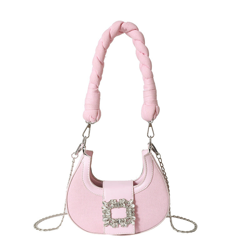 Diamond square buckle crescent niche bag