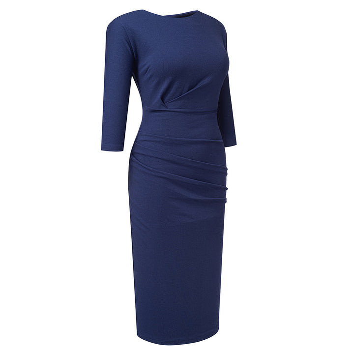 Mid-waist round neck wrap hip dress