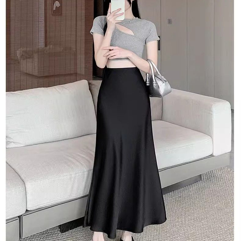 High waist slim mid-length skirt