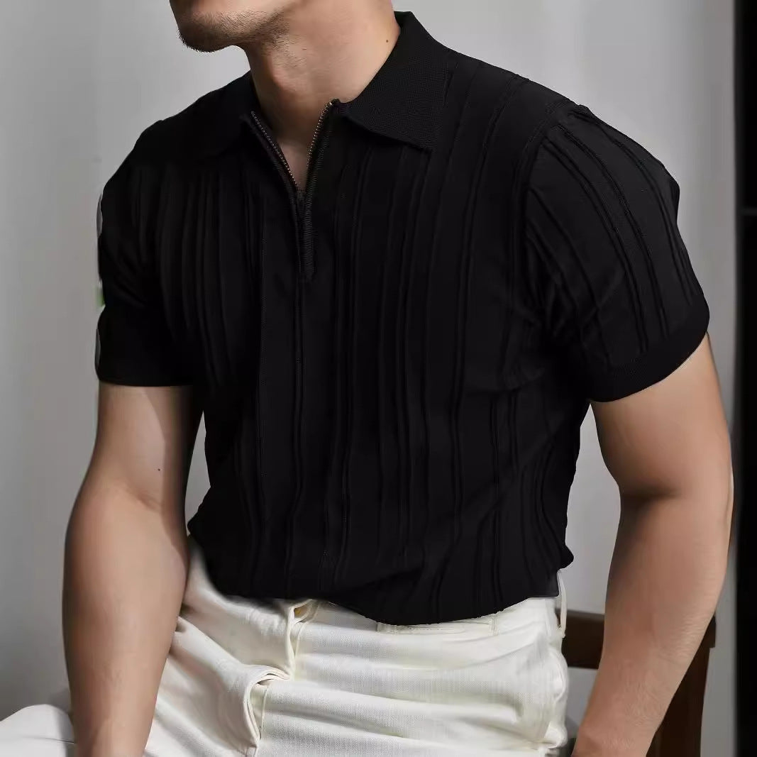 Zipper knitted short-sleeved Polo T-shirt men